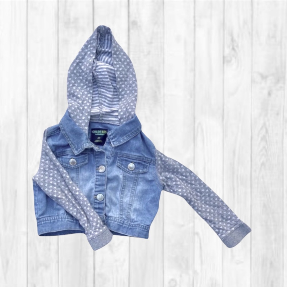 Girls Hooded Jean Jacket with Hearts (12mo)